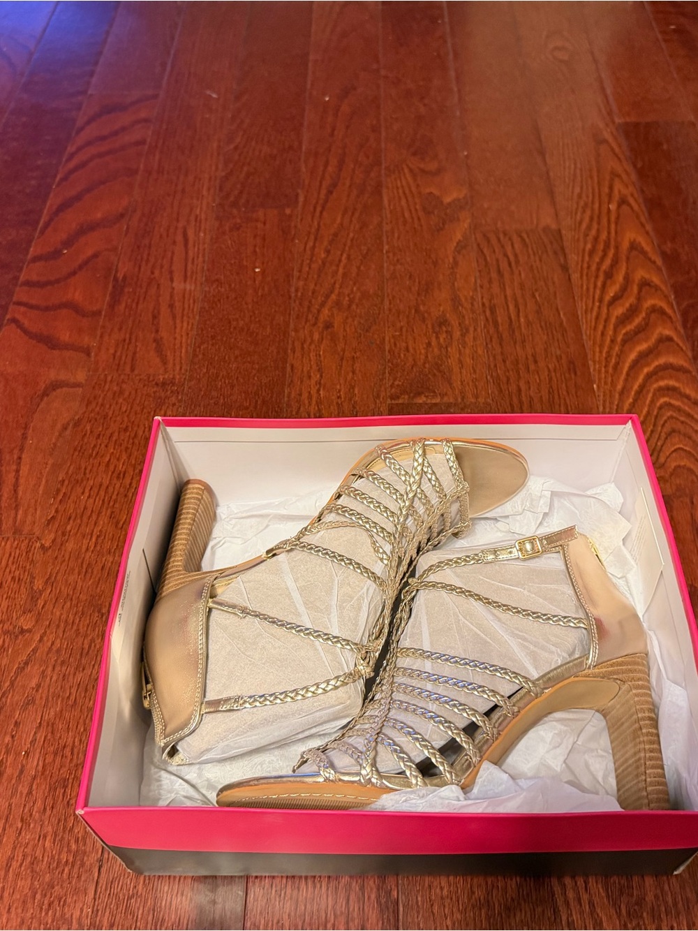 Vince Camuto Gold Braided Strappy High Heel Sandals